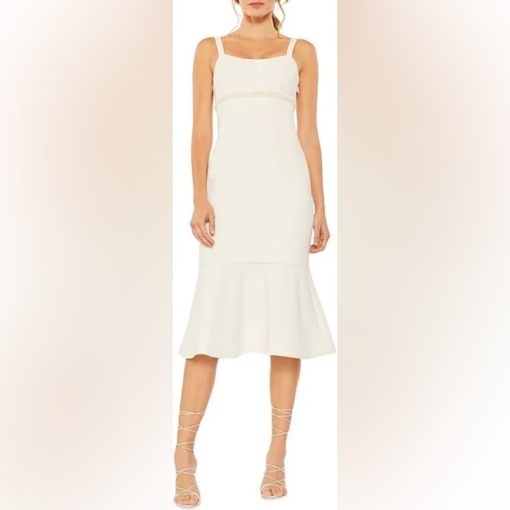 Womens Likely Lane Trumpet beaded Pearl midi white dress size 4 small